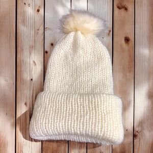 Hand-Knit Alpaca Blend Beanie with Removable Faux Fur Pom Pom Hat